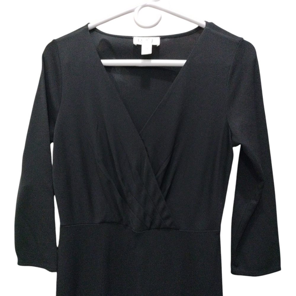 Black Sheath Midi Dress with Scoop Neck and 3/4 Sleeves Size 10 P - Picture 4 of 5